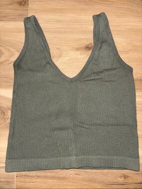 Women’s Olive Ribbed V-Neck Tank Top